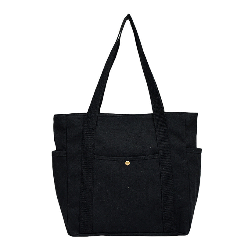 Canvas Bag Women's Handbag Single Shoulder Bag College Students All-match Handbag Commuter Large Capacity Mend-up Bag Multi-pocket
