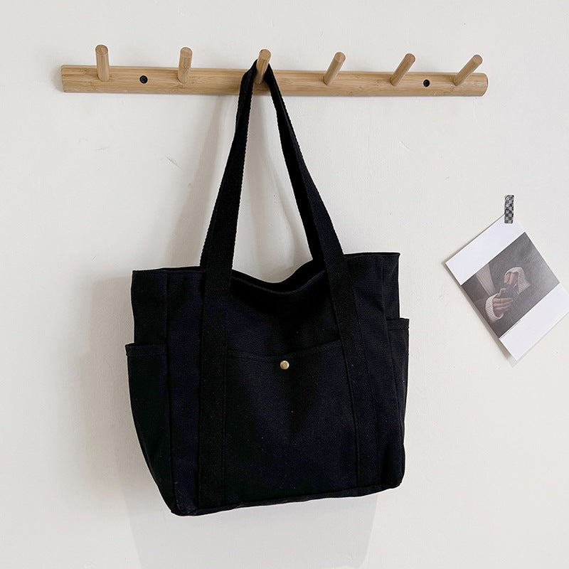 Canvas Bag Women's Handbag Single Shoulder Bag College Students All-match Handbag Commuter Large Capacity Mend-up Bag Multi-pocket