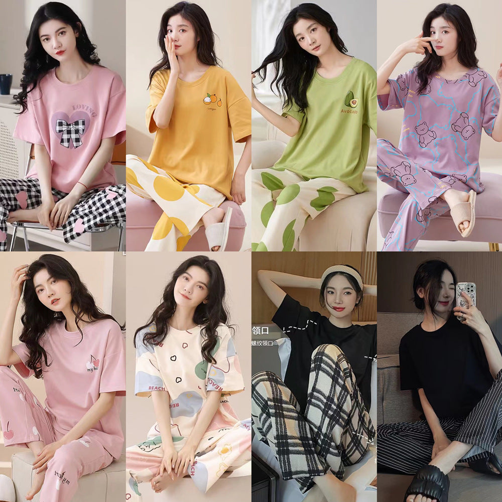 Short Sleeve Pants With Chest Pad Pajamas Women's Summer Two-piece Thin Home Clothes Large Size
