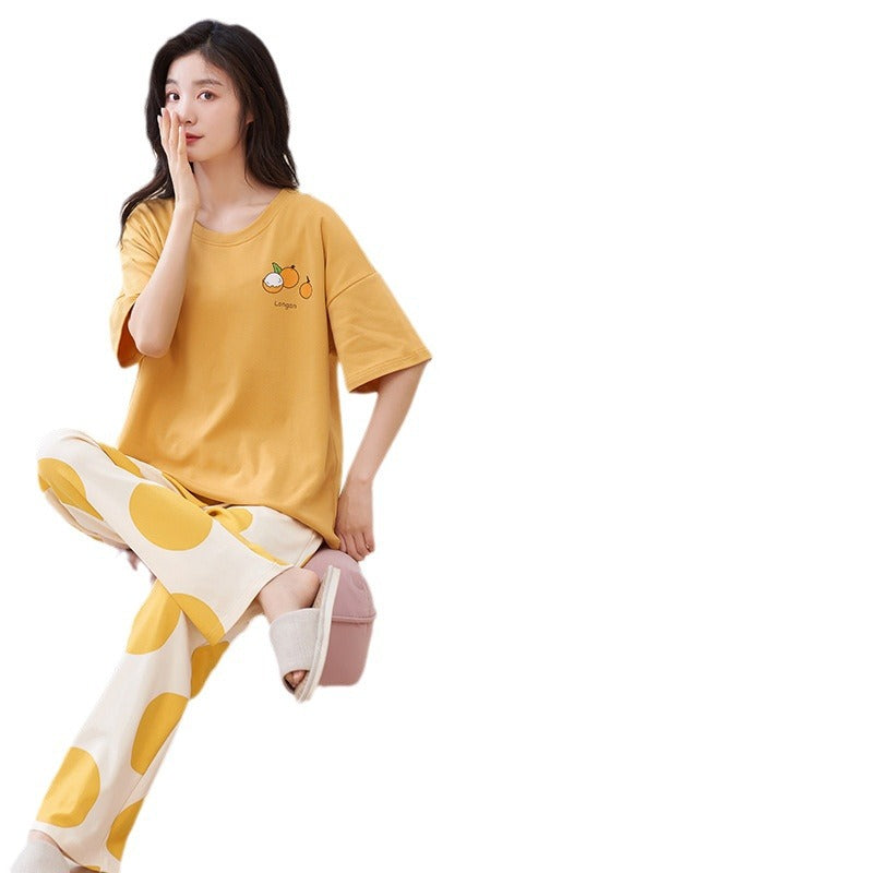 Short Sleeve Pants With Chest Pad Pajamas Women's Summer Two-piece Thin Home Clothes Large Size