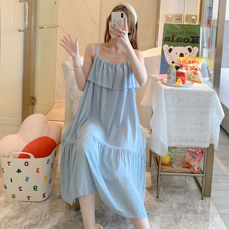 Printed Cotton Rayon Nightdress Loose Fit Loungewear for Summer Wearable Outdoors