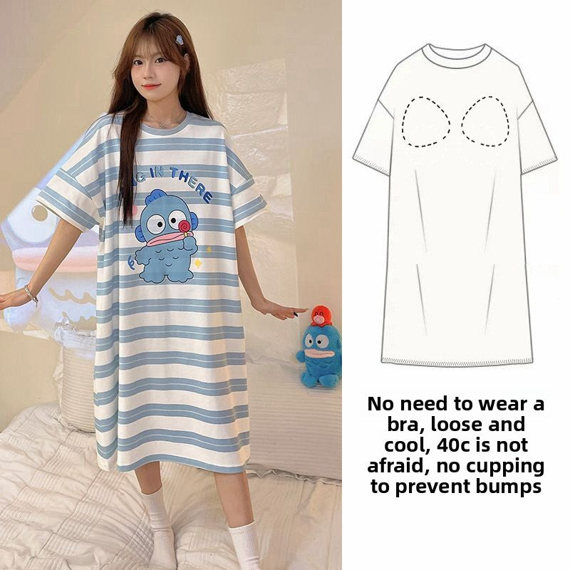 Nightgown with Chest Pad Women's Summer Short-sleeved Loose Nightgown Anti-bump Summer Outwear dress