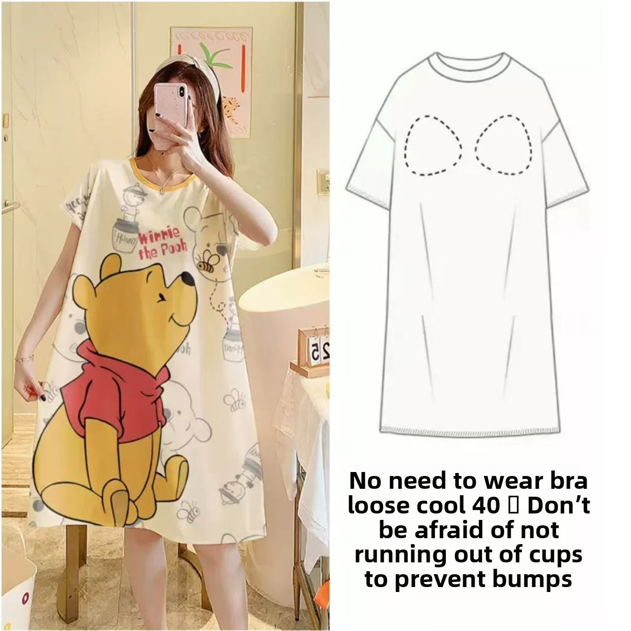 Nightgown with Chest Pad Women's Summer Short-sleeved Loose Nightgown Anti-bump Summer Outwear dress