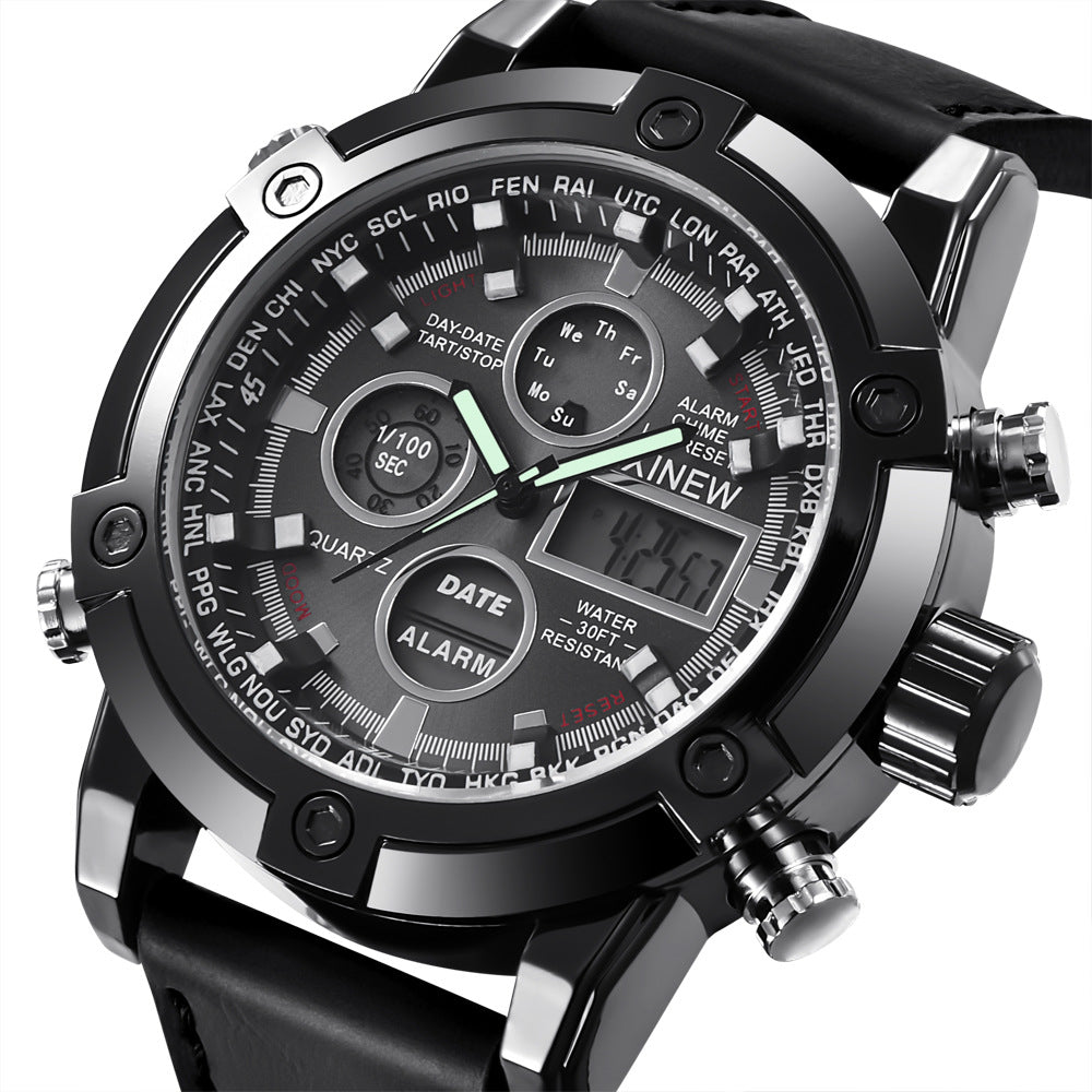 Chronograph Business Watch Mens Leather Digital Wristwatches