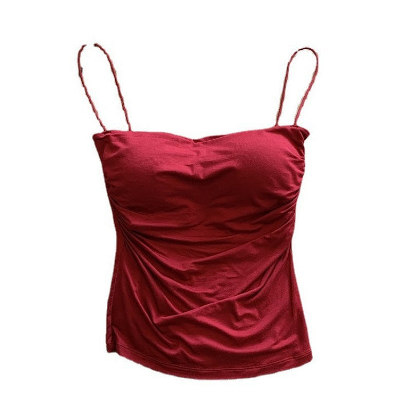 Spice Girl Sling Vest Belt Chest Pad Pleated Pure Desire Style All-match Slim Slim Slim Shoulder Strap Base Underwear for Women