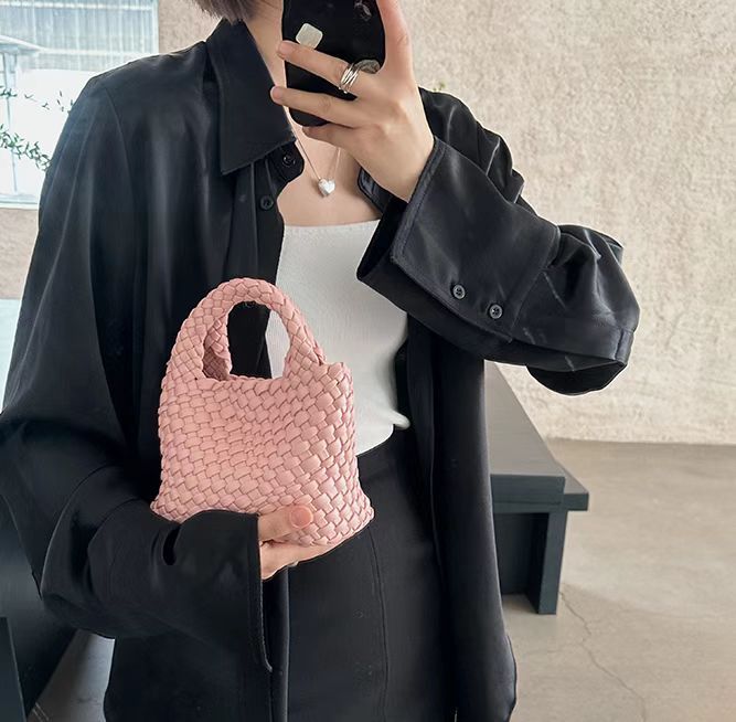 Premium Feeling Woven Handmade Mini Small Bag Tote Bucket Bag