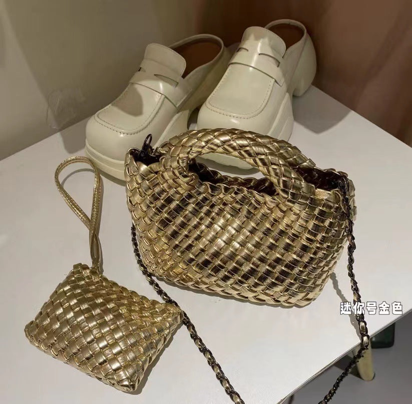 Premium Feeling Woven Handmade Mini Small Bag Tote Bucket Bag