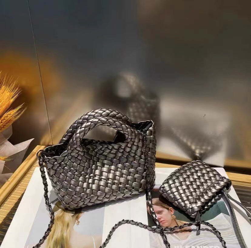Premium Feeling Woven Handmade Mini Small Bag Tote Bucket Bag