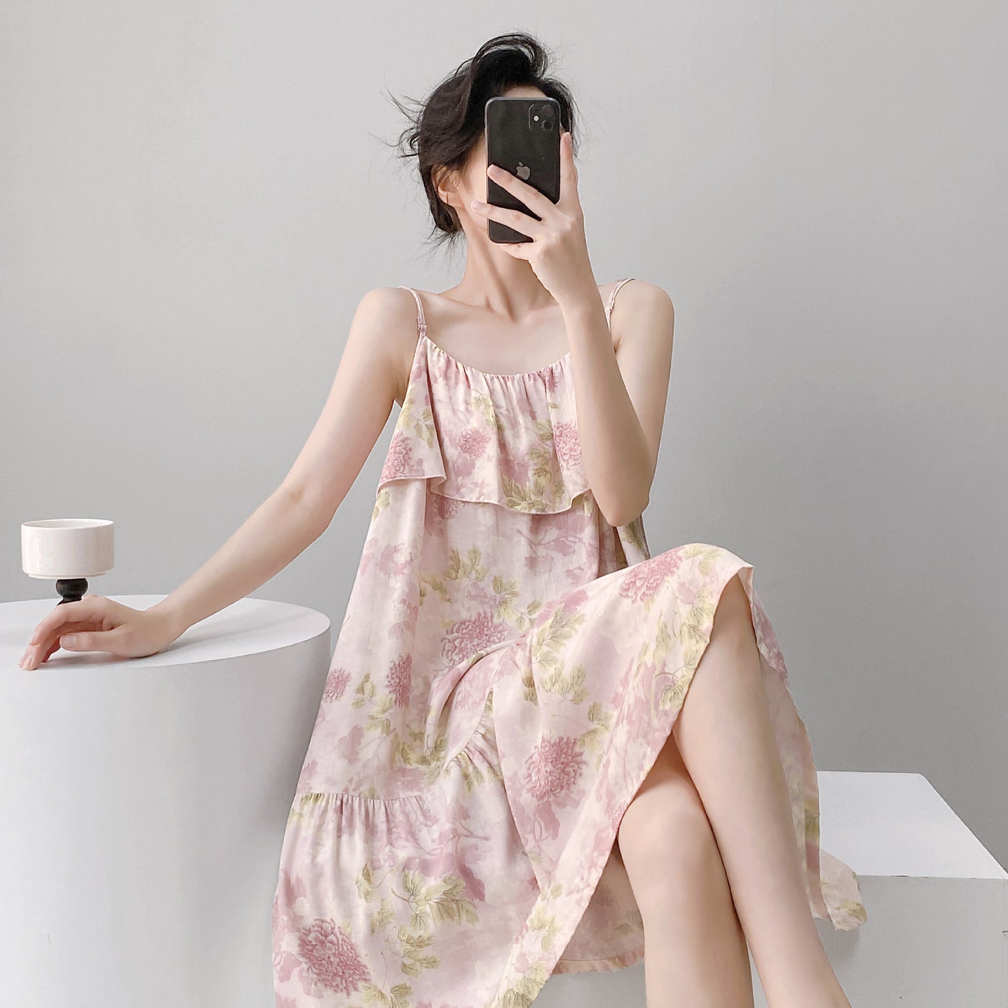Printed Cotton Rayon Nightdress Loose Fit Loungewear for Summer Wearable Outdoors