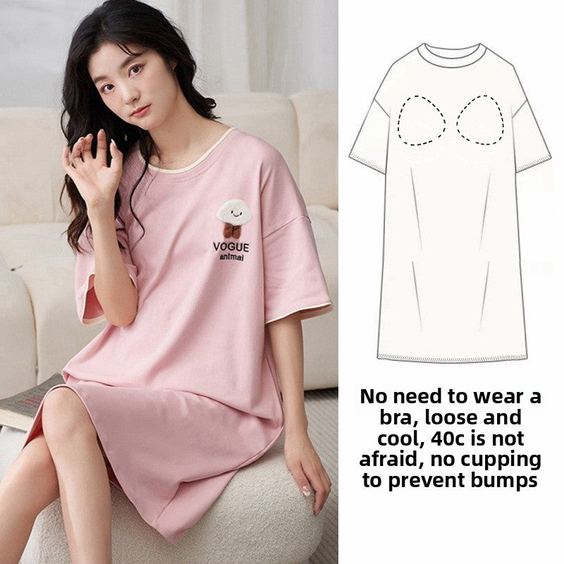 Nightgown with Chest Pad Women's Summer Short-sleeved Loose Nightgown Anti-bump Summer Outwear dress