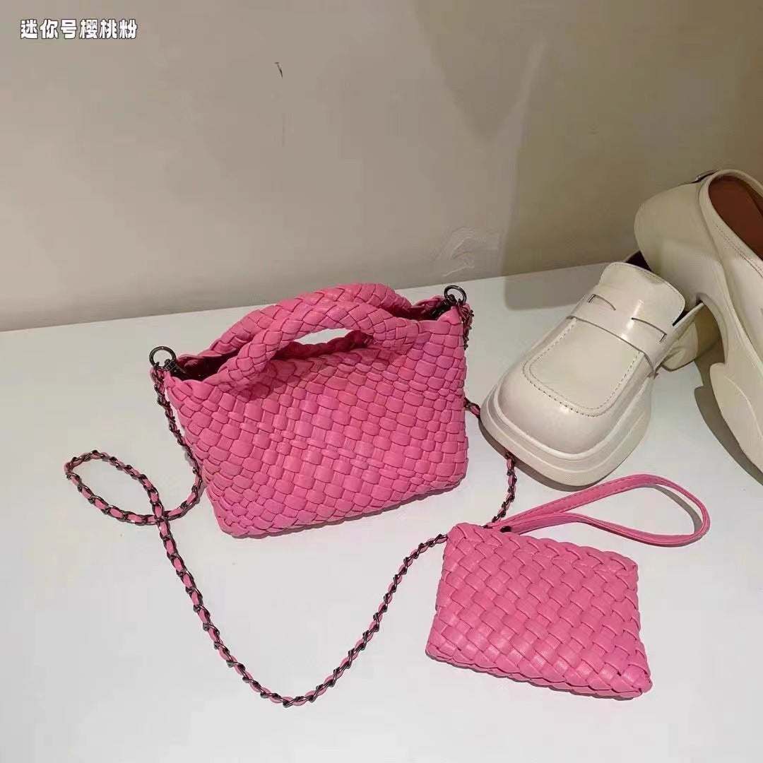 Premium Feeling Woven Handmade Mini Small Bag Tote Bucket Bag