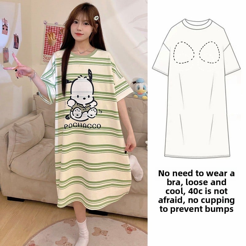 Nightgown with Chest Pad Women's Summer Short-sleeved Loose Nightgown Anti-bump Summer Outwear dress