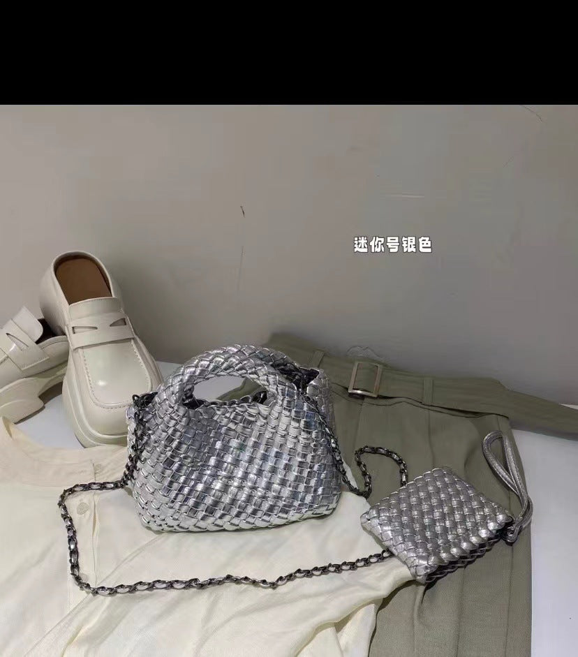 Premium Feeling Woven Handmade Mini Small Bag Tote Bucket Bag