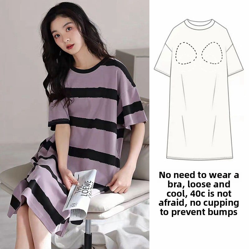 Nightgown with Chest Pad Women's Summer Short-sleeved Loose Nightgown Anti-bump Summer Outwear dress