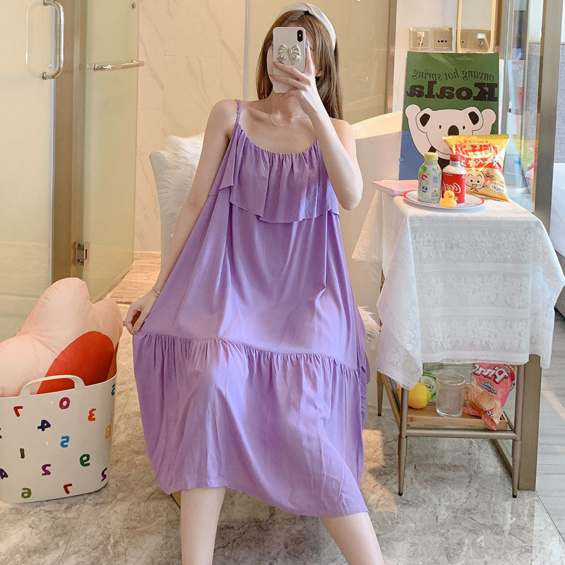 Printed Cotton Rayon Nightdress Loose Fit Loungewear for Summer Wearable Outdoors