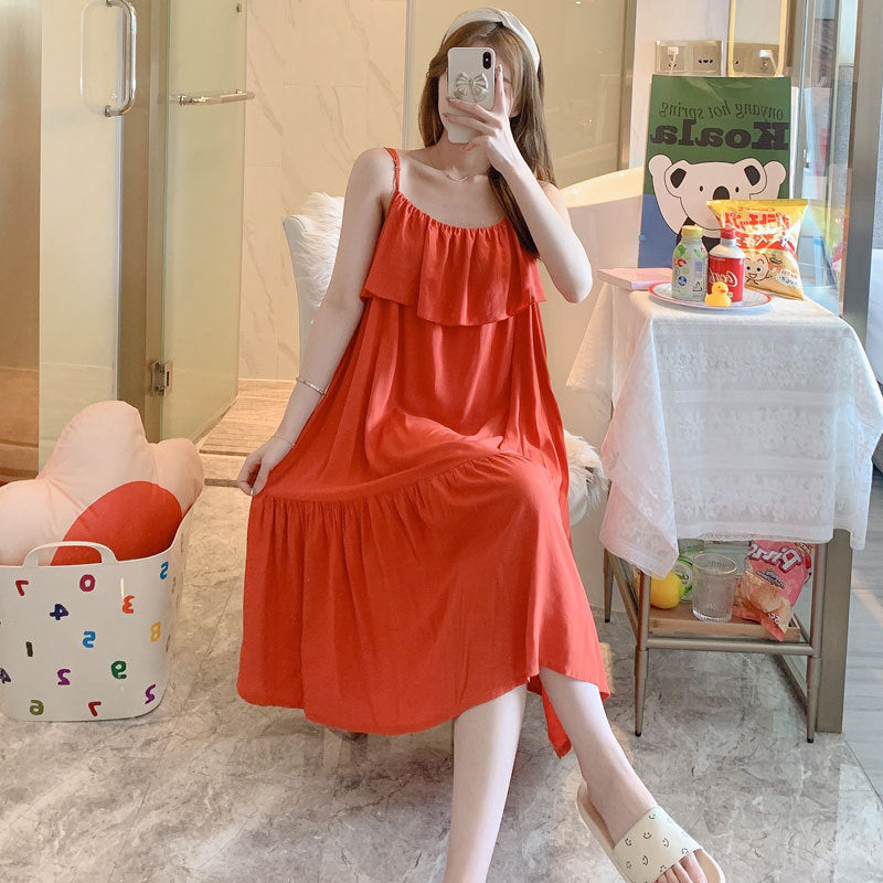 Printed Cotton Rayon Nightdress Loose Fit Loungewear for Summer Wearable Outdoors