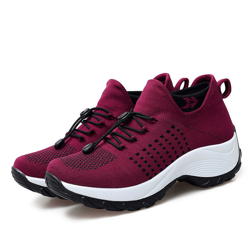 Cross-border Explosions Large Size Women's Shoes Mother Shoes Rocking Shoes Socks Shoes Casual Flying Weaving Women's Shoes Foreign Trade Lace-up Thick Sole Shoes