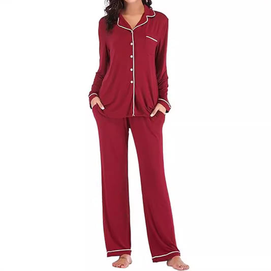 Women&#039;s New Home Clothes Pocket Cardigan Button Long Sleeve Suit Modal