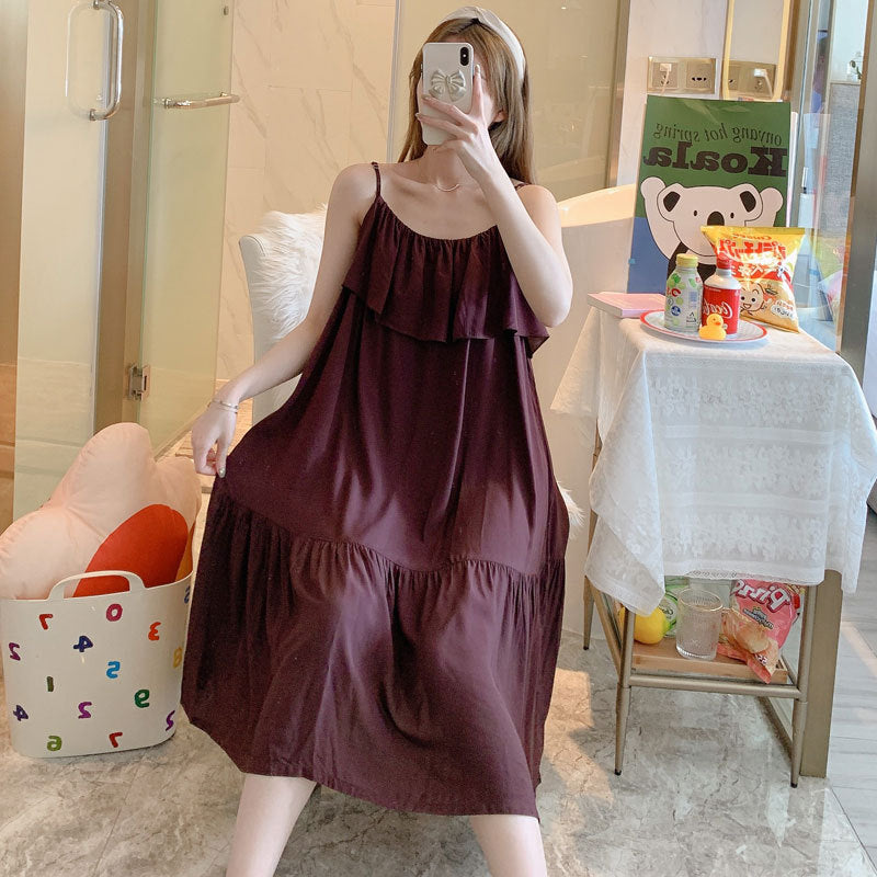 Printed Cotton Rayon Nightdress Loose Fit Loungewear for Summer Wearable Outdoors