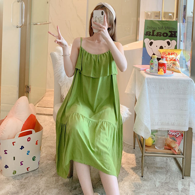 Printed Cotton Rayon Nightdress Loose Fit Loungewear for Summer Wearable Outdoors