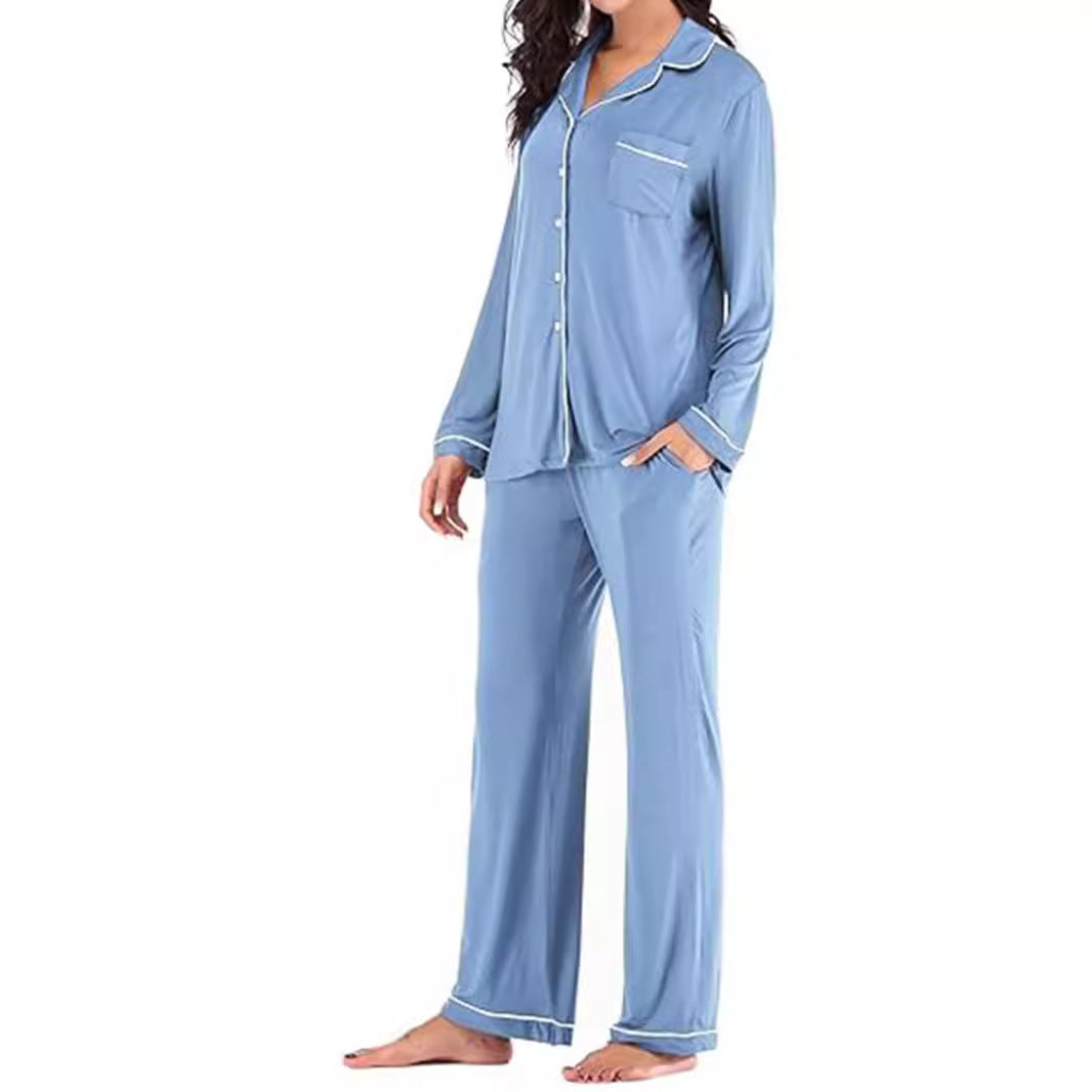 Women&#039;s New Home Clothes Pocket Cardigan Button Long Sleeve Suit Modal