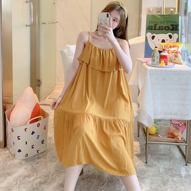 Printed Cotton Rayon Nightdress Loose Fit Loungewear for Summer Wearable Outdoors