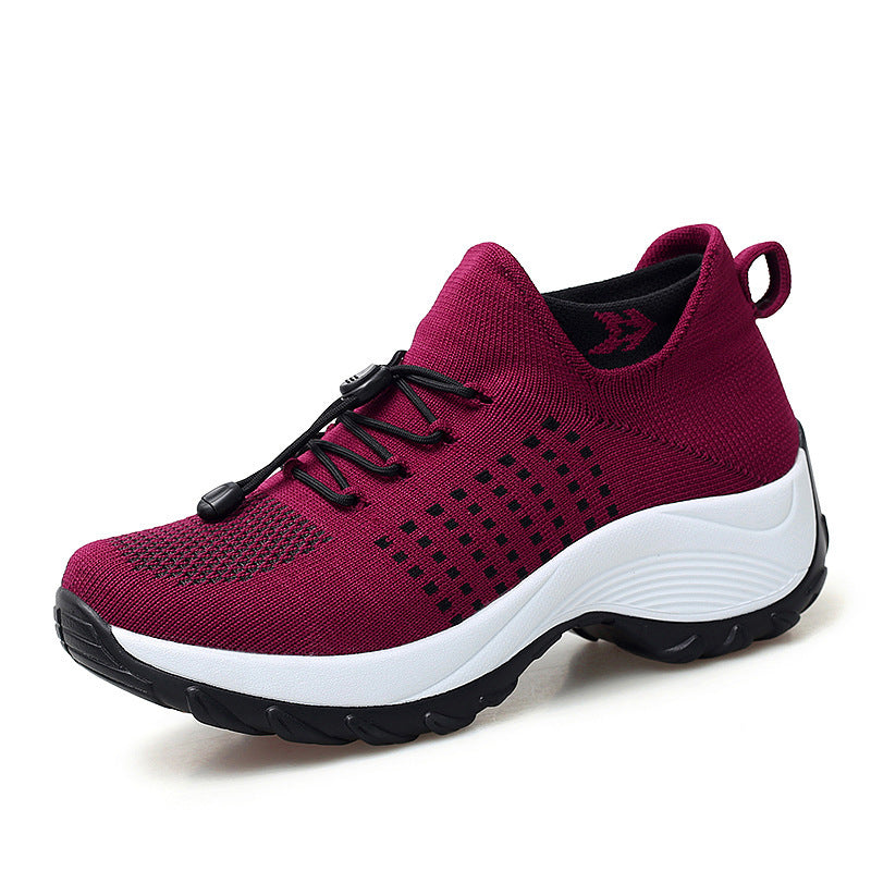 Cross-border Explosions Large Size Women's Shoes Mother Shoes Rocking Shoes Socks Shoes Casual Flying Weaving Women's Shoes Foreign Trade Lace-up Thick Sole Shoes