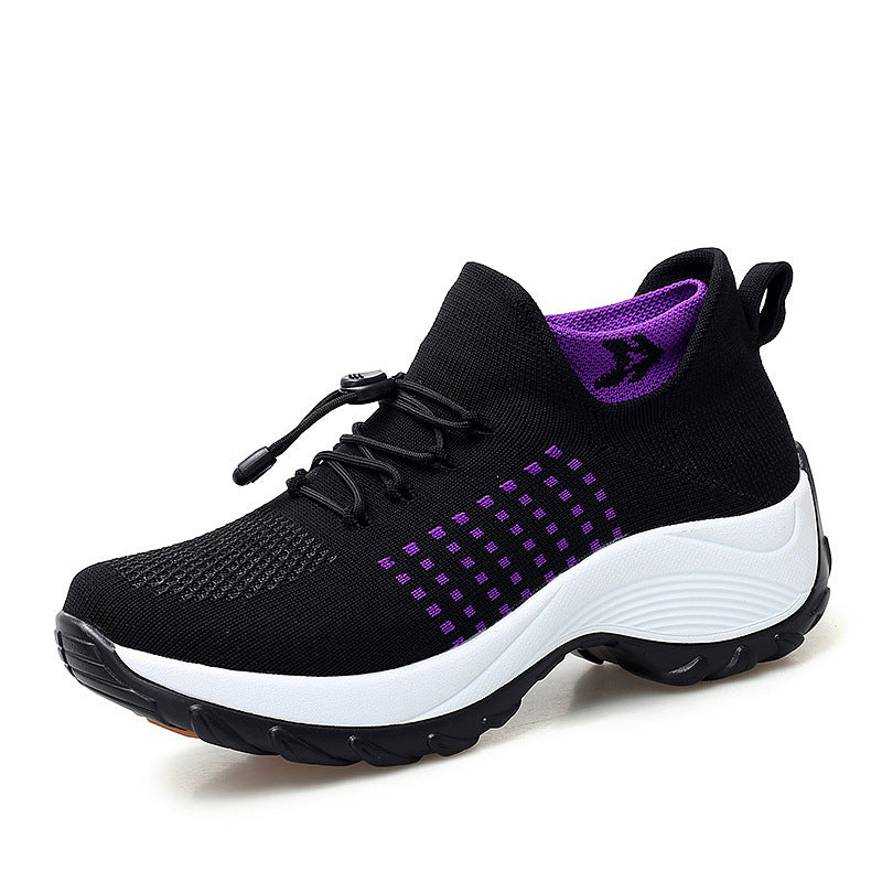 Cross-border Explosions Large Size Women's Shoes Mother Shoes Rocking Shoes Socks Shoes Casual Flying Weaving Women's Shoes Foreign Trade Lace-up Thick Sole Shoes