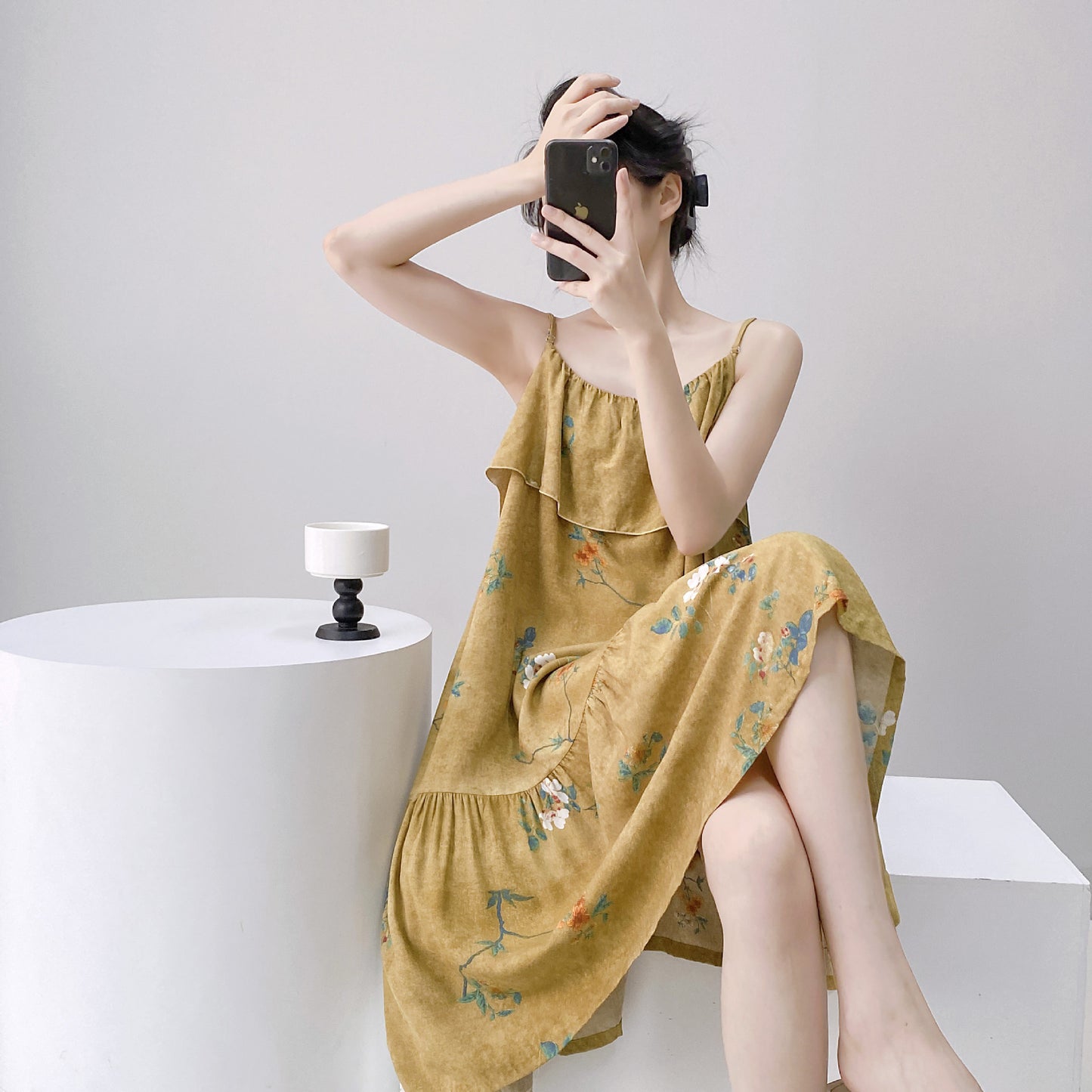 Printed Cotton Rayon Nightdress Loose Fit Loungewear for Summer Wearable Outdoors