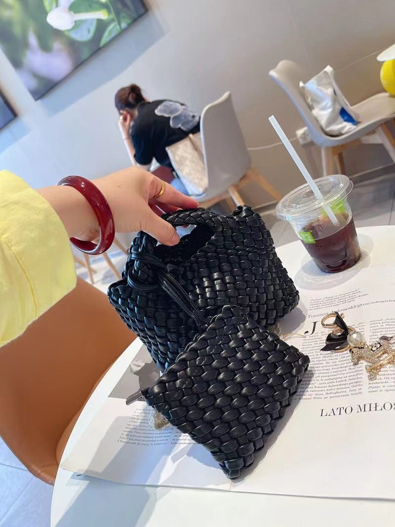 Premium Feeling Woven Handmade Mini Small Bag Tote Bucket Bag