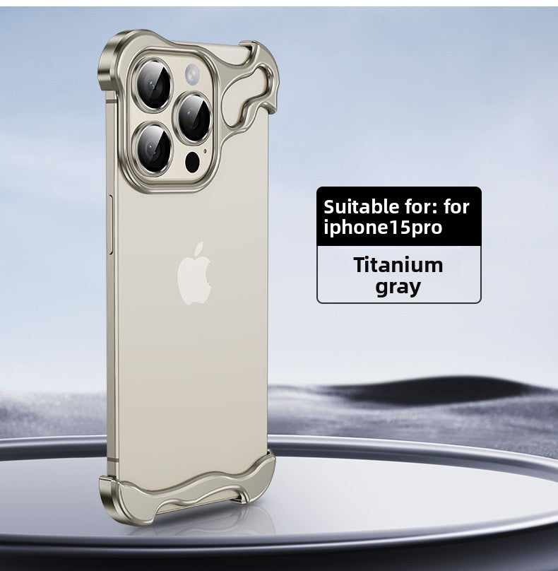 An irregular-shaped metal corner pad anti-drop borderless phone case