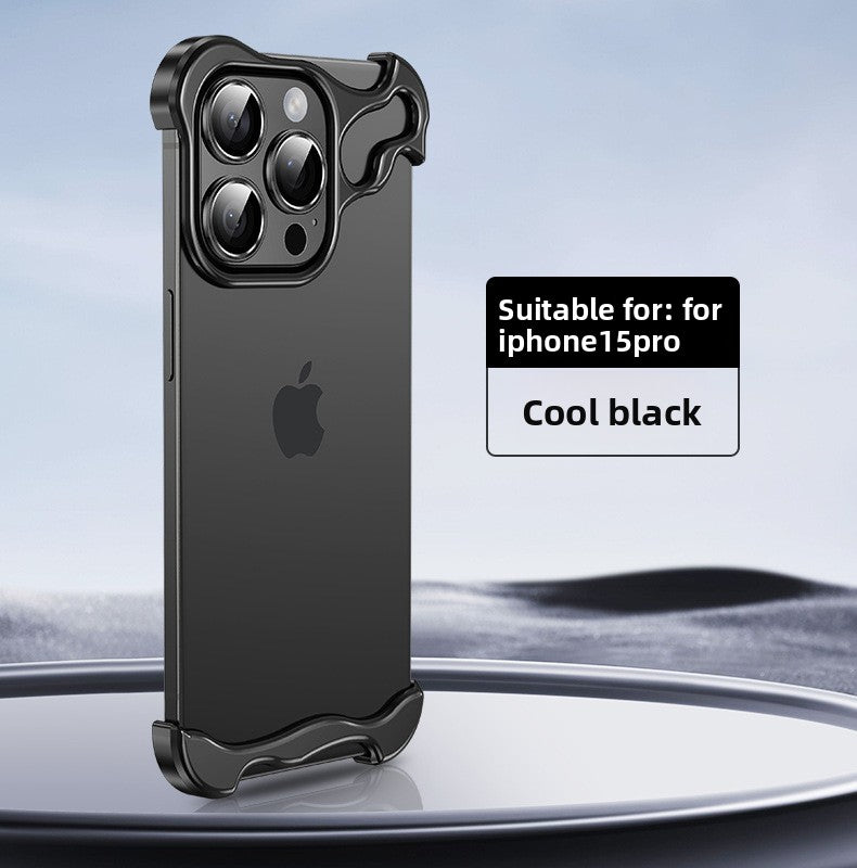 An irregular-shaped metal corner pad anti-drop borderless phone case
