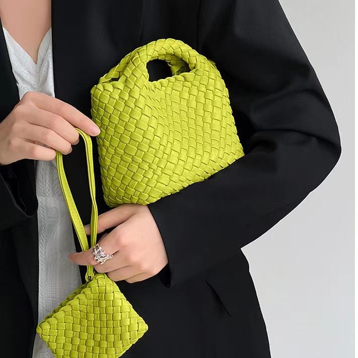 Premium Feeling Woven Handmade Mini Small Bag Tote Bucket Bag