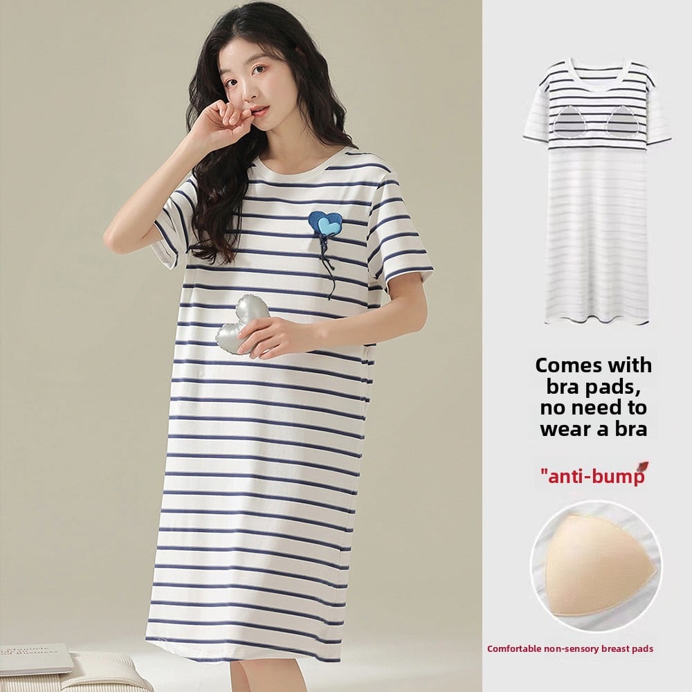 Nightgown with Chest Pad Women's Summer Short-sleeved Loose Nightgown Anti-bump Summer Outwear dress