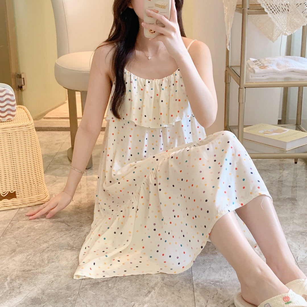 Printed Cotton Rayon Nightdress Loose Fit Loungewear for Summer Wearable Outdoors